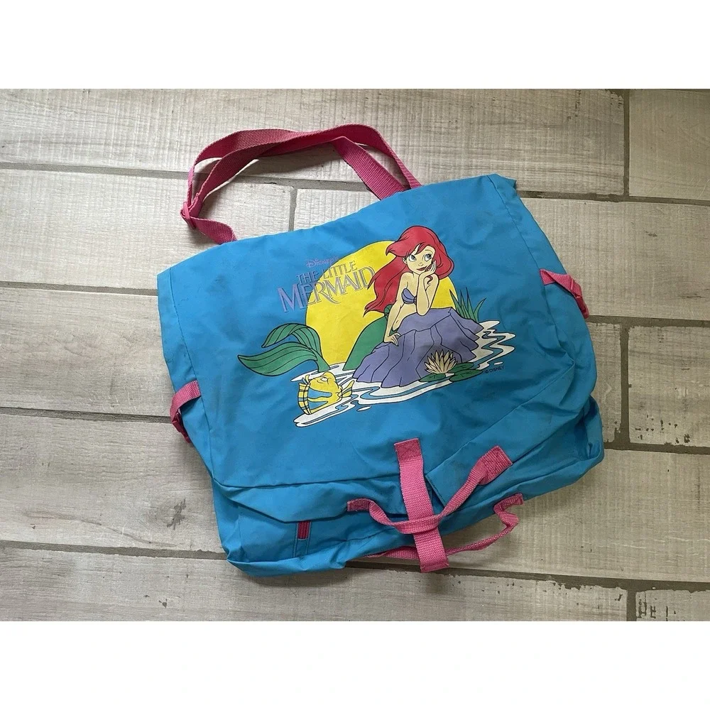 Vtg Disney Little Mermaid Purse Messenger Book Bag Ariel Sebastian Overnight Bag